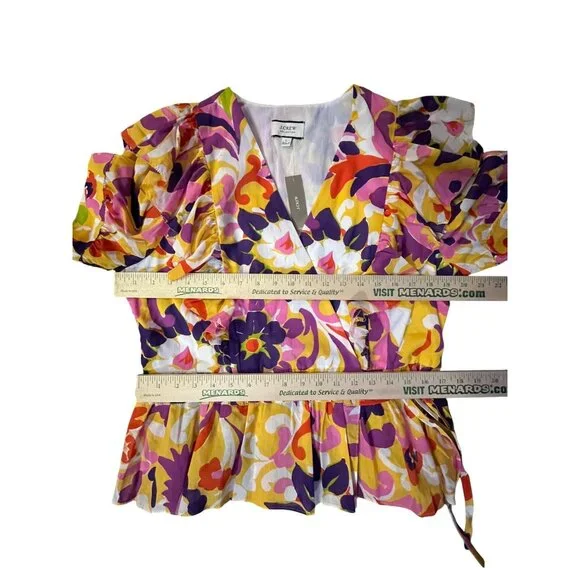 J.Crew Collection Ratti Floral Wrap Blouse Womens L AW532 NWT Cotton Ruffle Top - Picture 9 of 16